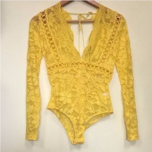 Gold Lace Open Neck Bodysuit